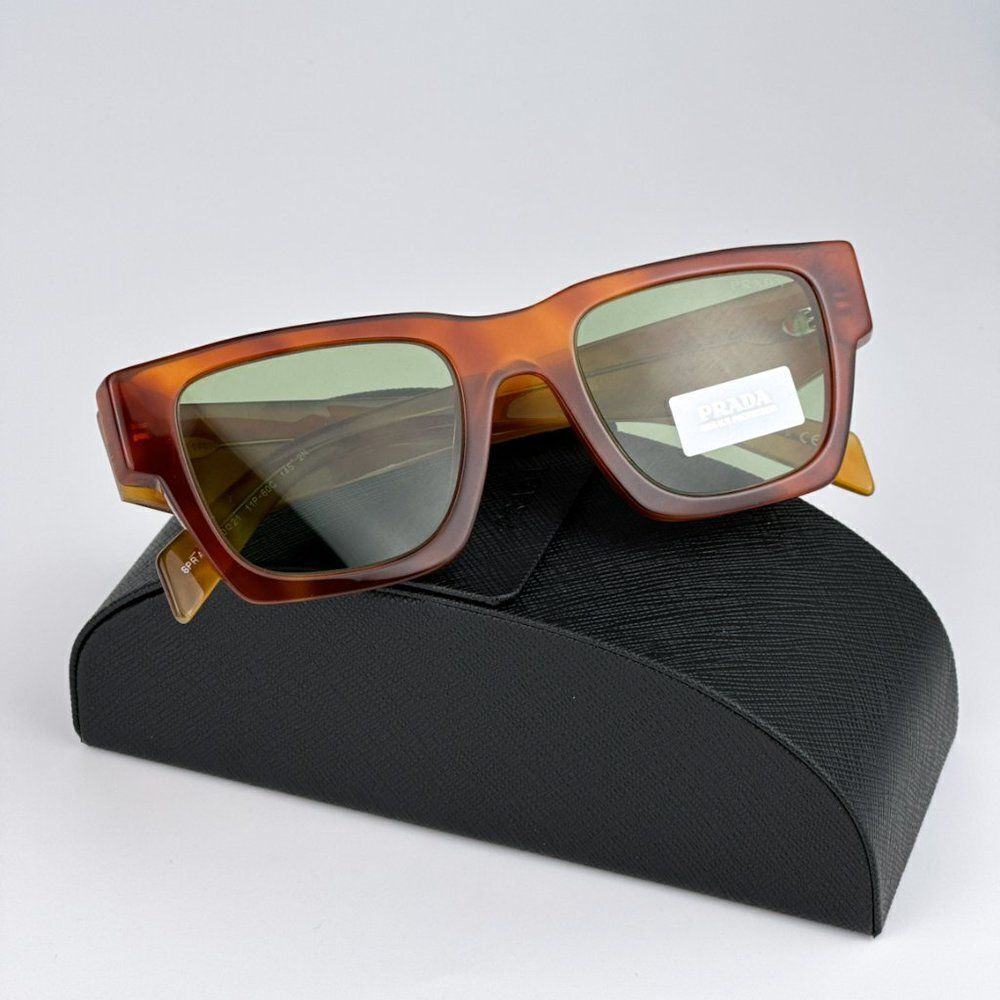 NEW Prada PRA06S 11P60C Cognac Tortoise Green Square Unisex Sunglasses PR A06S - Picture 2 of 10